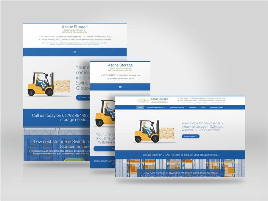 Responsive mockup showing the Azone Storage website on desktop, tablet and mobile