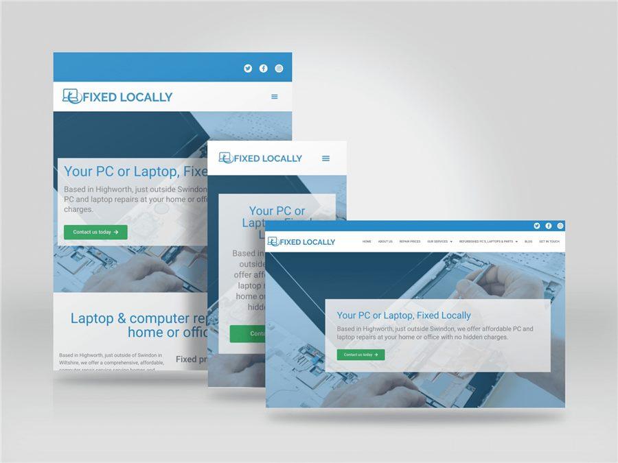 Responsive mockup showing the Fixed Locally website on desktop, tablet and mobile