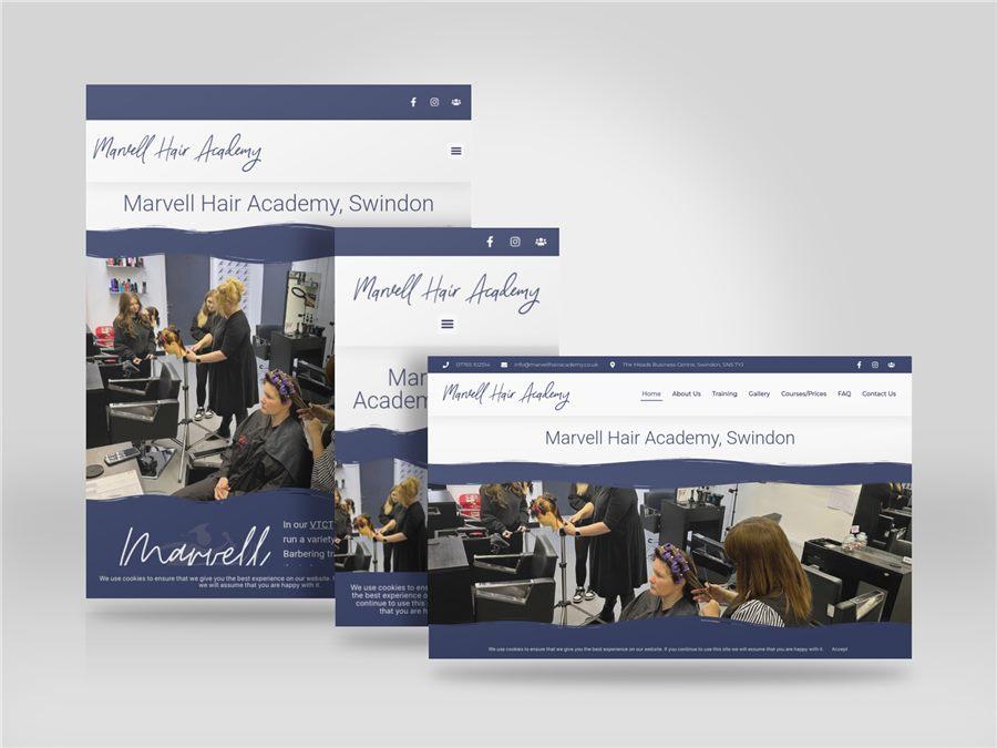 Responsive mockup showing the Marvell Academy website on desktop, tablet and mobile